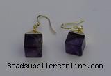 NGE5086 10*15mm cube amethyst gemstone earrings wholesale