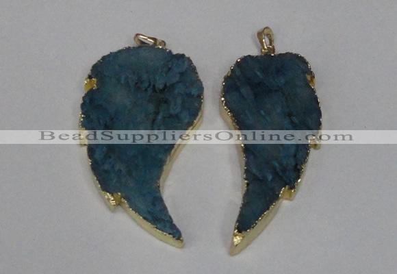 NGP1790 30*60mm - 35*65mm wing-shaped druzy agate pendants