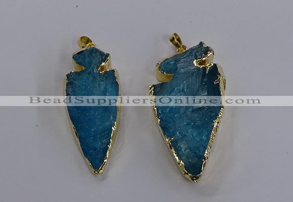 NGP3816 25*45mm - 30*60mm arrowhead dyed white crystal pendants