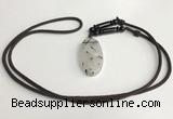 NGP5601 Black rutilated quartz oval pendant with nylon cord necklace