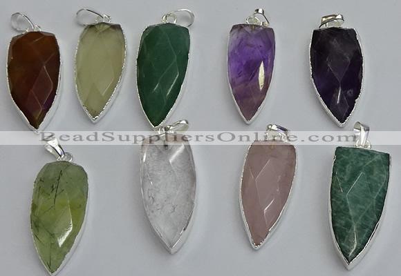NGP6115 12*35mm - 15*40mm arrowhead mixed gemstone pendants