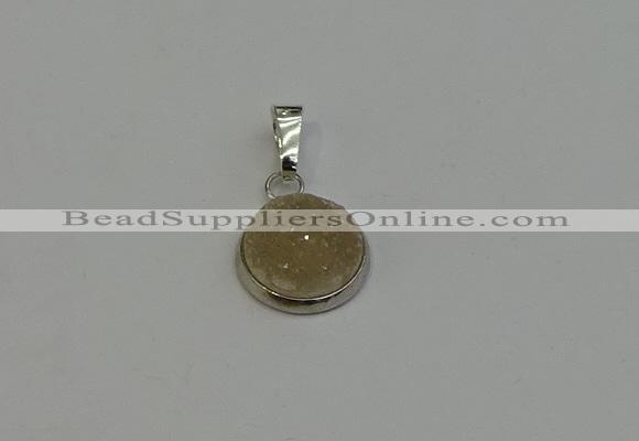 NGP6278 14mm flat round druzy agate gemstone pendants wholesale