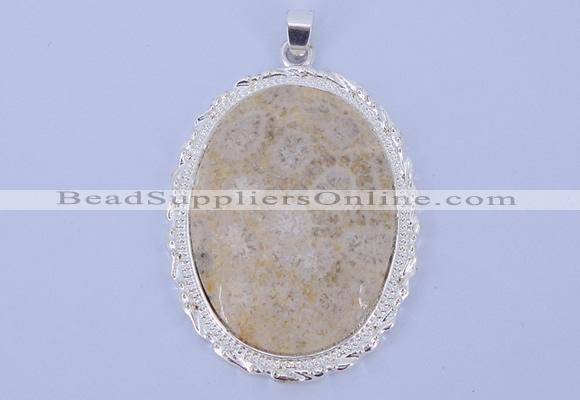 NGP647 5pcs 37*50mm oval chrysanthemum stone with brass pendants