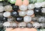 RUBS02 15 inches 12*16mm - 13*18mm faceted nuggets black rutilated quartz beads