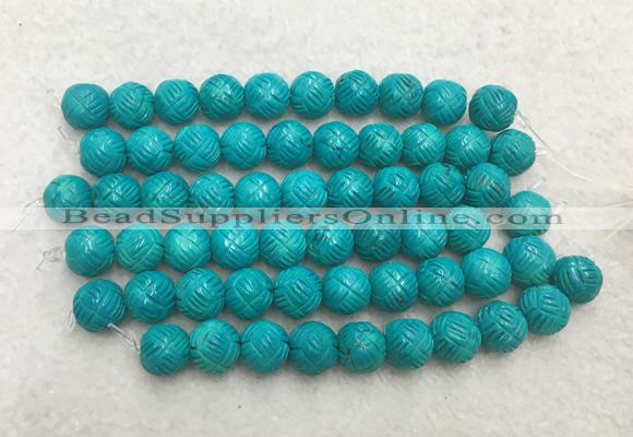WBBS45 12mm carved round loose howlite turquoise gemstone beads wholesale