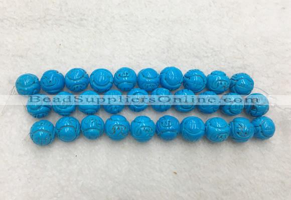 WBBS48 14mm carved round loose howlite turquoise gemstone beads wholesale