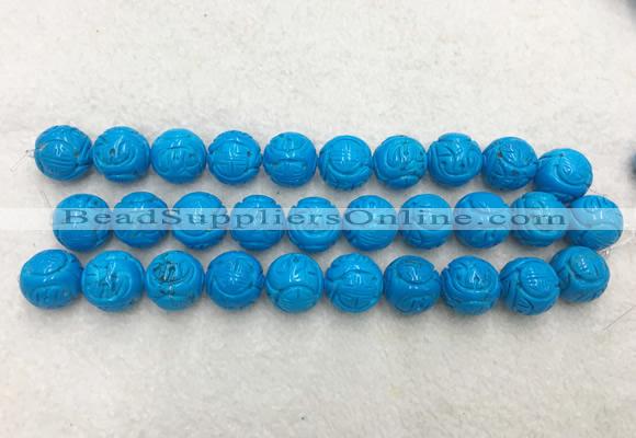 WBBS55 18mm carved round loose howlite turquoise gemstone beads wholesale